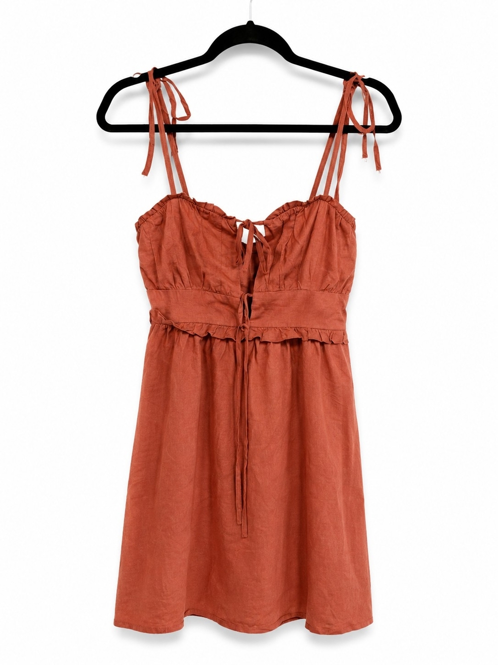 NWT Forever 21 Auburn Tie Strap Ruffle Mini Dress Size Small
